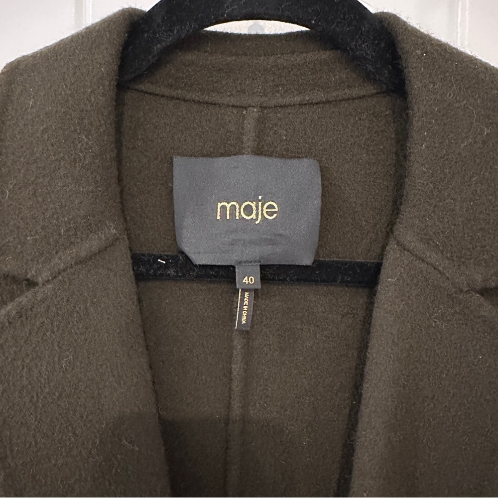 MAJE Galaxie Long Wool Blend Coat Size 40 Dark Olive Green - Picture 5 of 11